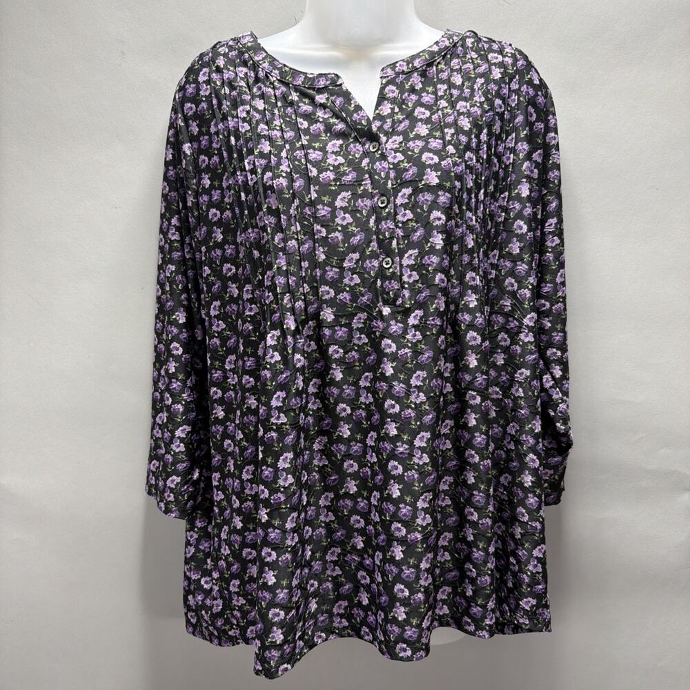 Napa Valley Womens Floral Embroidered Print 3/4 Sleeve Top Plus 1X Stretch NWT